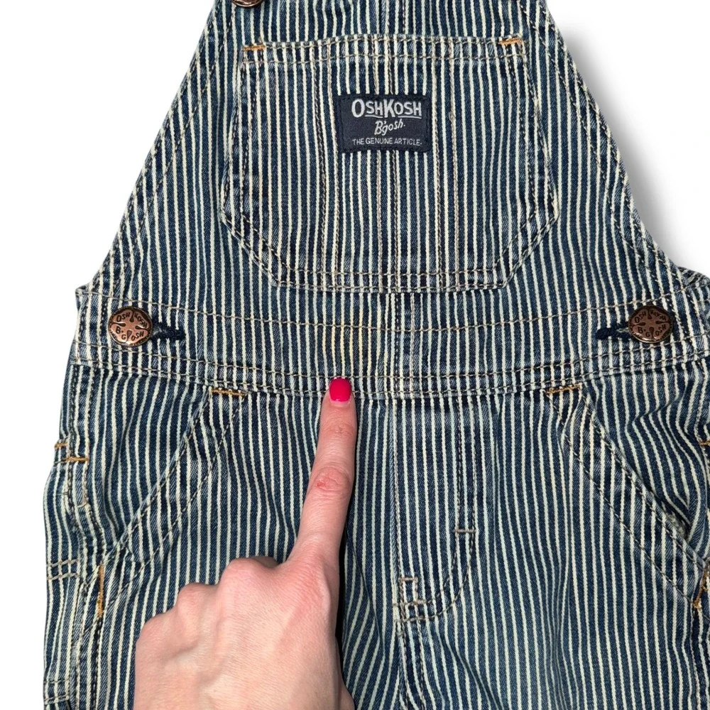 OshKosh B'gosh Overalls Kids 18M Blue White Good Hickory Stripe Denim Bibs‎